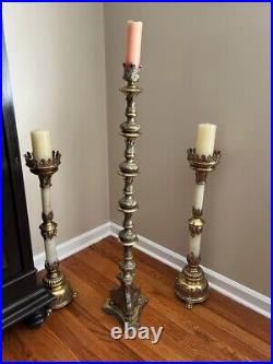 Vintage Cast Brass Tall Amazing Detailed Candlestick Altar Ornated Candleholder