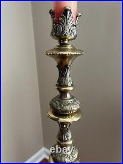 Vintage Cast Brass Tall Amazing Detailed Candlestick Altar Ornated Candleholder