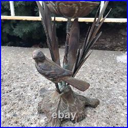 Vintage Cast Iron Bird Bath Calla Lilies Pedestal Pillar Candle Holders Set of 2