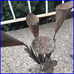 Vintage Cast Iron Bird Bath Calla Lilies Pedestal Pillar Candle Holders Set of 2