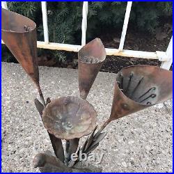 Vintage Cast Iron Bird Bath Calla Lilies Pedestal Pillar Candle Holders Set of 2