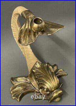 Vintage Chapman Brass Dolphin Koi Fish Faux Ram Horn Candle Holder 1982