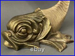 Vintage Chapman Brass Dolphin Koi Fish Faux Ram Horn Candle Holder 1982