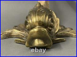 Vintage Chapman Brass Dolphin Koi Fish Faux Ram Horn Candle Holder 1982