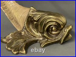 Vintage Chapman Brass Dolphin Koi Fish Faux Ram Horn Candle Holder 1982