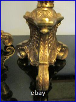 Vintage Church Altar Ornate Baroque 23-1/2 Tall Heavy Brass Candlesticks Pillar