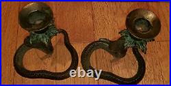 Vintage Cobra Snake Candle Holder Set Brass Etched Design Beautiful Patena