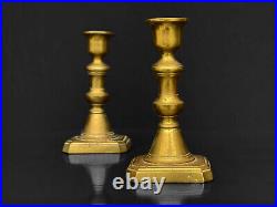 Vintage Colonial Traditional Turned Brass Candlestick Holders A Pair