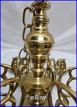 Vintage Colonial Williamsburg Style 6 Arm Candleholder Solid Brass Chandelier