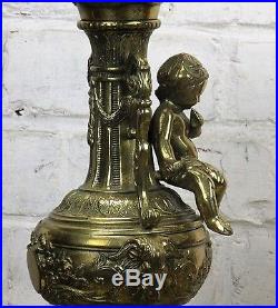 Vintage Couple Candle Holders Ornate Sitting Angels Cherubs Putti Brass 16.53