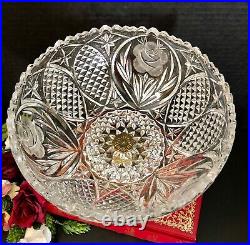 Vintage Crystal Candy Dish Brass Victorian Baroque Bowl with hanging Crystals