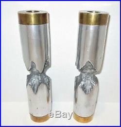 Vintage David Marshall Brutalist Aluminum Brass Candlestick Pair 9.25 Unsigned
