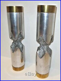 Vintage David Marshall Brutalist Aluminum Brass Candlestick Pair 9.25 Unsigned