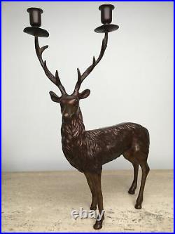 Vintage Department 56 Reindeer Taper Candle Holder Standing Deer Stag Bronze