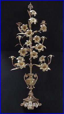 Vintage Detailed Brass Floral Candelabra. 14 Flowers. 6 Candle Holders. 1950