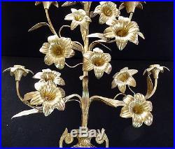 Vintage Detailed Brass Floral Candelabra. 14 Flowers. 6 Candle Holders. 1950