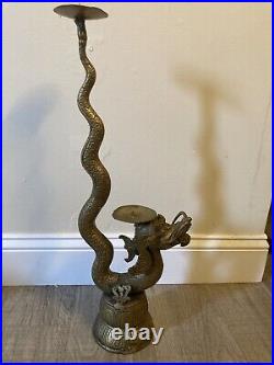 Vintage Dragon/FooDog Brass Candle Holder 23 Tall. Holds 2 Candles. Very Unique