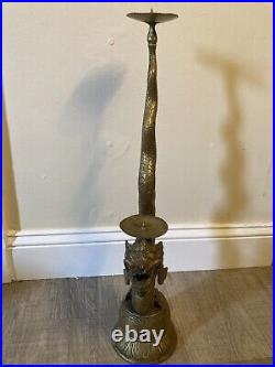 Vintage Dragon/FooDog Brass Candle Holder 23 Tall. Holds 2 Candles. Very Unique