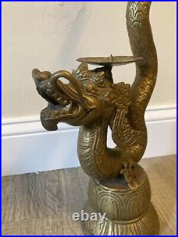 Vintage Dragon/FooDog Brass Candle Holder 23 Tall. Holds 2 Candles. Very Unique