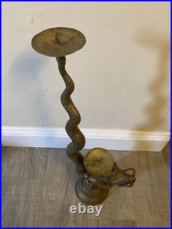 Vintage Dragon/FooDog Brass Candle Holder 23 Tall. Holds 2 Candles. Very Unique