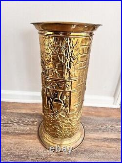 Vintage English Brass Embossed Umbrella Stand Cane Holder H19.5xD9