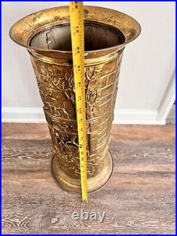 Vintage English Brass Embossed Umbrella Stand Cane Holder H19.5xD9