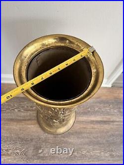 Vintage English Brass Embossed Umbrella Stand Cane Holder H19.5xD9