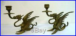 Vintage Estate Mythical Griffin Asian Dragon Brass 8 Candle Holder Set