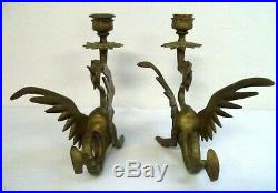 Vintage Estate Mythical Griffin Asian Dragon Brass 8 Candle Holder Set