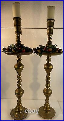 Vintage Etched Brass Candlestick Candle Holders A Pair Of 36.5 Church Wedding