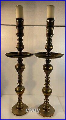 Vintage Etched Brass Candlestick Candle Holders A Pair Of 36 Church Wedding