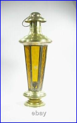 Vintage Etched Glass Single Candle Brass Lantern #3408 Free Shipping