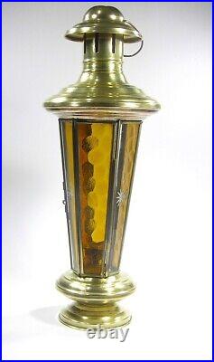 Vintage Etched Glass Single Candle Brass Lantern #3408 Free Shipping