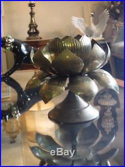 Vintage FELDMAN Hollywood Regency Brass Lotus Flower Candle Holder Light -MARKED
