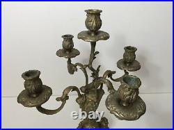 Vintage French Brass Bronze 5 Arms Candelabra Candlestick, 16 1/2 Tall x 14 W