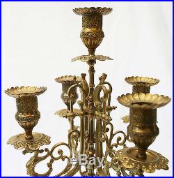 Vintage French Brass Mantle 5 Light Candelabra