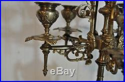 Vintage French Empire Neoclassical Style Brass & Black Marble Figural Candelabra