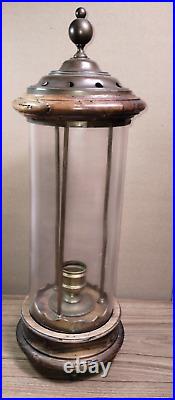 Vintage GLASS CANDLE holder MADE IN ITALY mayco stores CHAPMAN brass HURRICANE