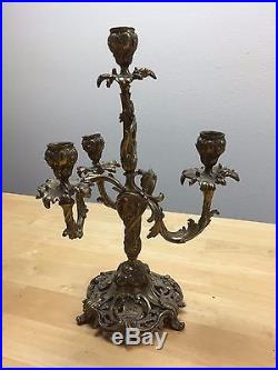 Vintage GOTHIC Ornate CANDELABRA Heavy Cast BRASS Metal 3 Arm