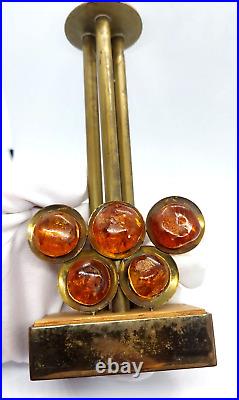 Vintage Genuine Baltic Amber Brass Olympics Candle Holder Old Souvenir Russian