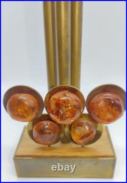 Vintage Genuine Baltic Amber Brass Olympics Candle Holder Old Souvenir Russian