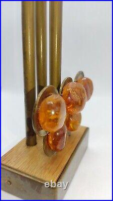 Vintage Genuine Baltic Amber Brass Olympics Candle Holder Old Souvenir Russian