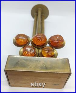 Vintage Genuine Baltic Amber Brass Olympics Candle Holder Old Souvenir Russian