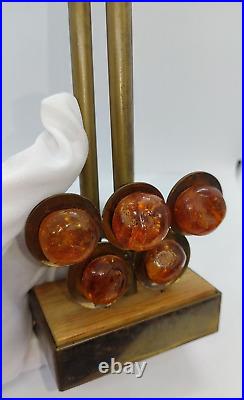 Vintage Genuine Baltic Amber Brass Olympics Candle Holder Old Souvenir Russian