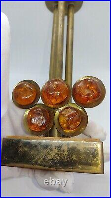 Vintage Genuine Baltic Amber Brass Olympics Candle Holder Old Souvenir Russian