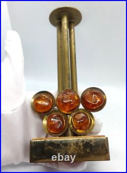 Vintage Genuine Baltic Amber Brass Olympics Candle Holder Old Souvenir Russian