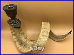 Vintage Genuine Rams Horn Candlestick Candle Holder Brass Trim