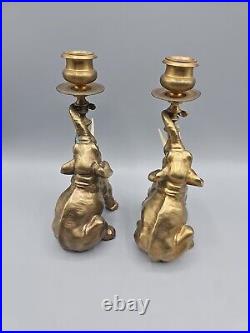 Vintage Gilded Brass Bronze Figural Elephant Candlesticks