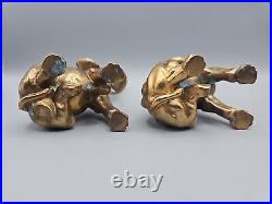 Vintage Gilded Brass Bronze Figural Elephant Candlesticks