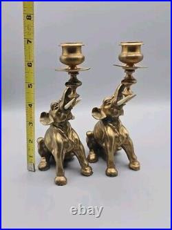 Vintage Gilded Brass Bronze Figural Elephant Candlesticks